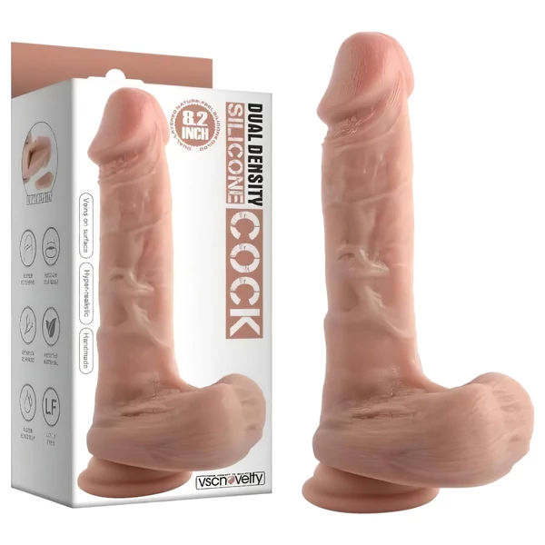 Dual Density - tapadókorongos, herés élethű dildó - 20 cm (natúr)