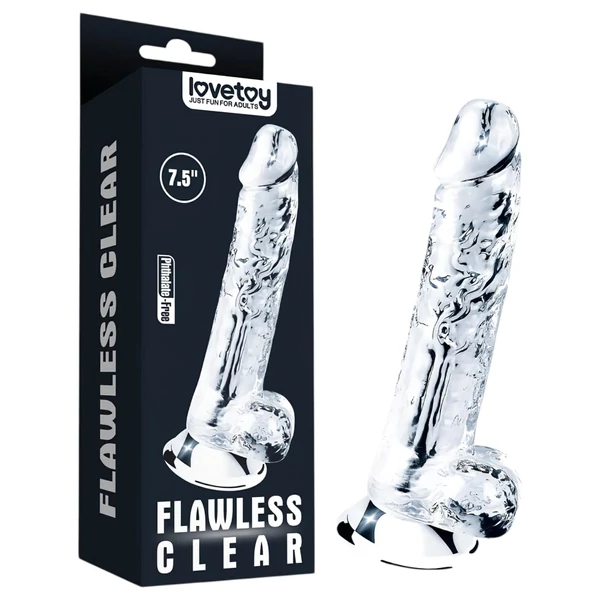 Lovetoy Flawless Clear - tapadókorongos dildó - 19cm (átlátszó)