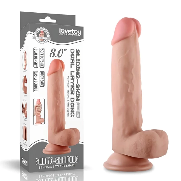 Lovetoy Sliding-Skin - kétrétegű dildó - 21 cm (natúr)