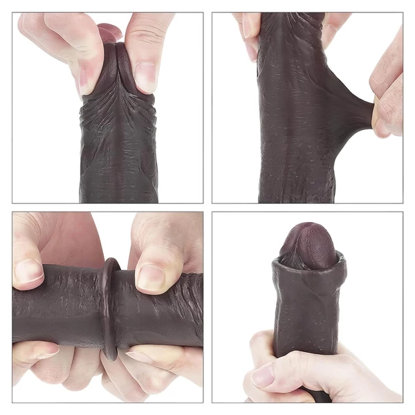 Lovetoy Sliding-Skin - kétrétegű dildó - 18 cm (barna)