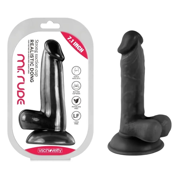 Mr. Rude - tapadókorongos, herés élethű dildó - 17 cm (fekete)