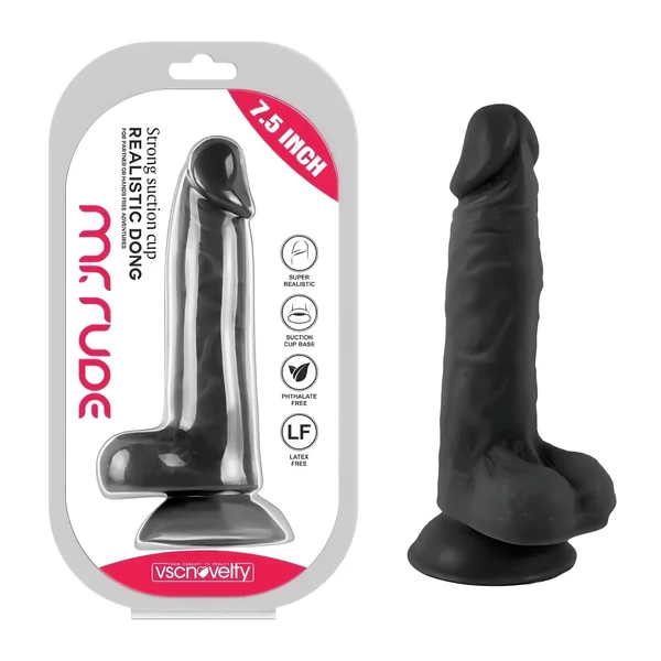 Mr. Rude - tapadókorongos, herés élethű dildó - 19 cm (fekete)