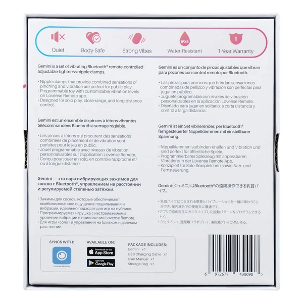 Lovense Gemini - App-vezérelt vibrációs mellbimbó csipesz (pink)
