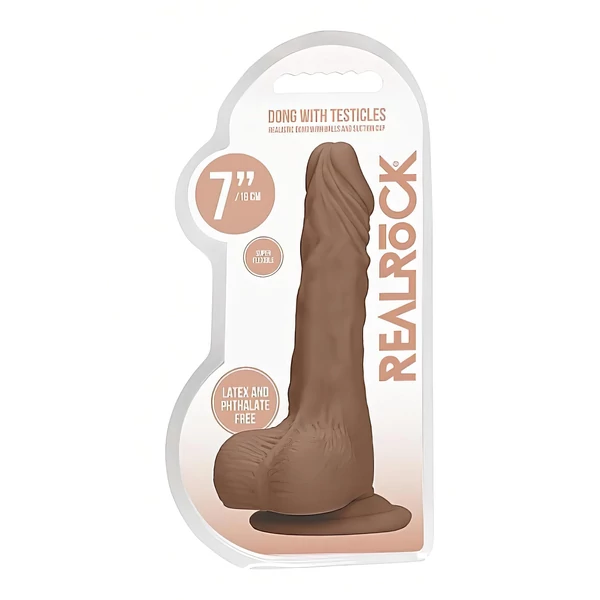 RealRock Dong 7 - élethű, herés dildó (17 cm) - sötét natúr