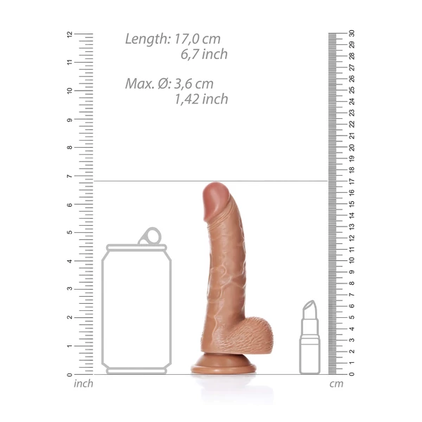 RealRock - tapadókorongos, herés dildó - 15,5 cm (sötét testszínű)