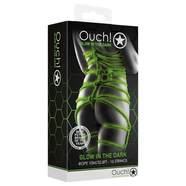 Ouch! - sötétben világító bondage kötél (5 m, zöld)