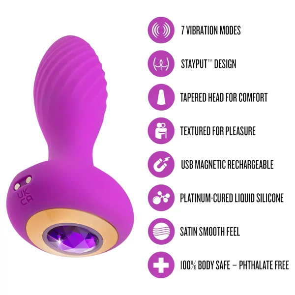 Oh My Gem - vibrációs anál plug kővel (lila)