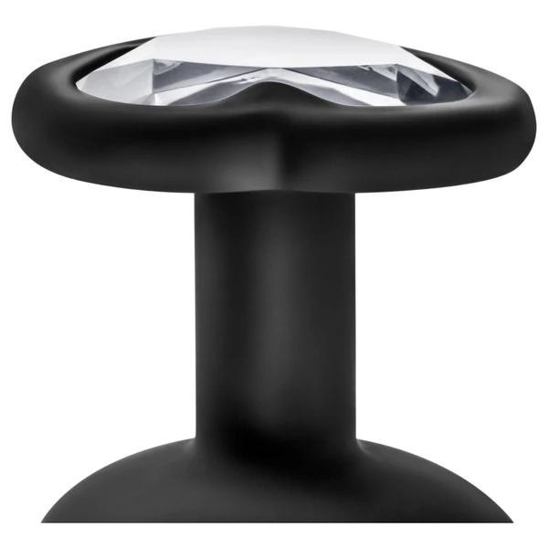 Temptasia S - ezüst köves, szíves anál plug (fekete) - kicsi