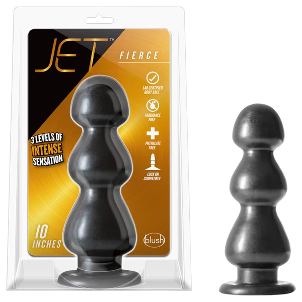 Blush Jet - tapadótalpas, gyöngyös dildó (fekete)