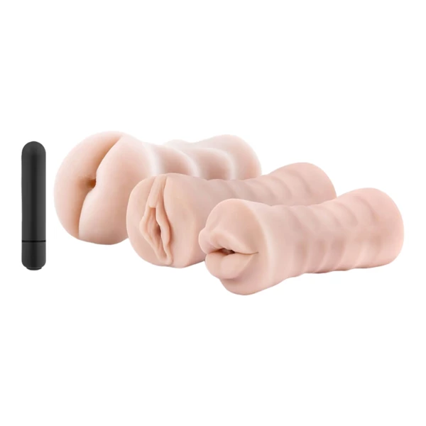 M For Men 3 Pack - vibrációs maszturbátor szett (natúr)