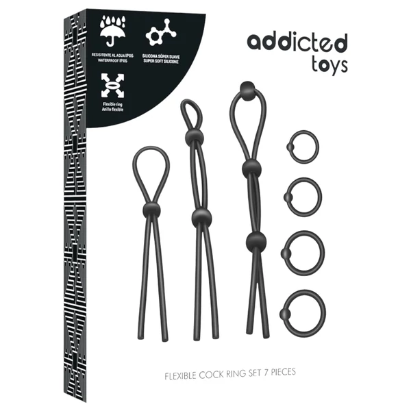 Addicted Toys - szilikon péniszgyűrű szett - 7 db (fekete)