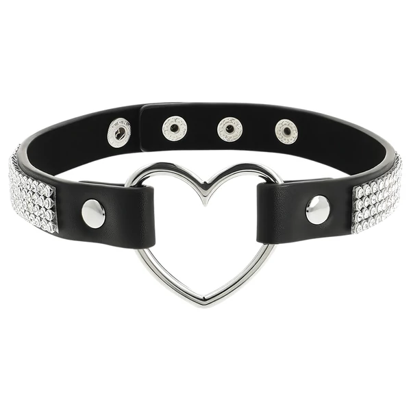 Coquette - strasszos choker szív medállal (fekete)