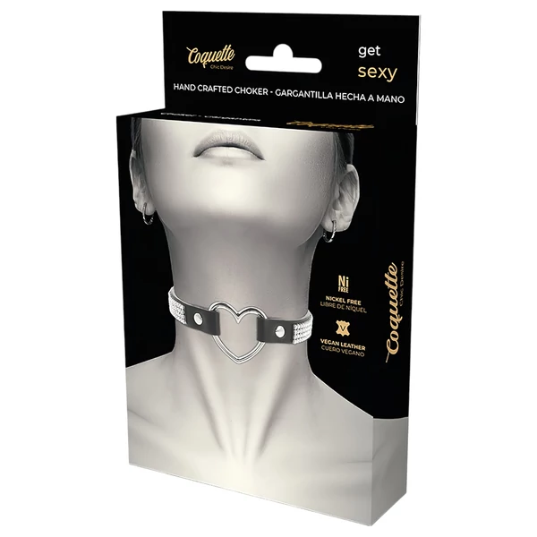 Coquette - strasszos choker szív medállal (fekete)