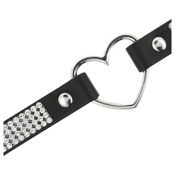 Coquette - strasszos choker szív medállal (fekete)