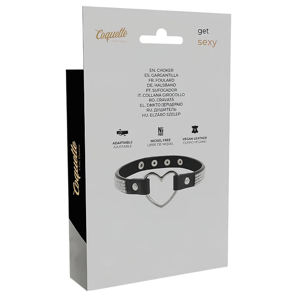 Coquette - strasszos choker szív medállal (fekete)