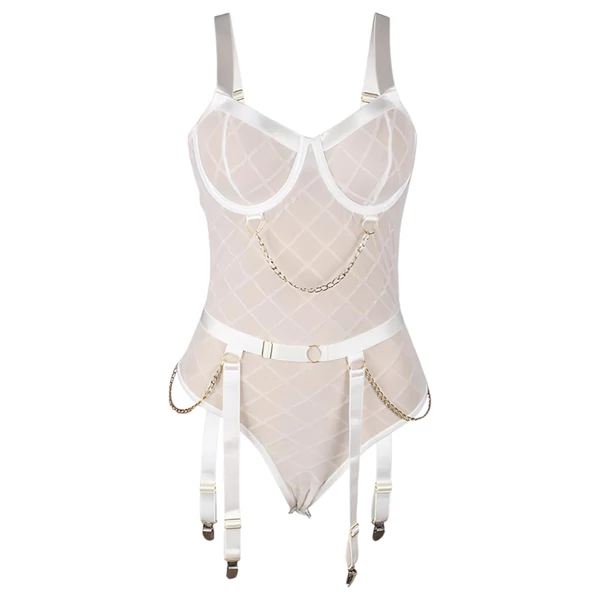 Subblime 954291 - láncos, áttetsző body szett (fehér, L-XL)