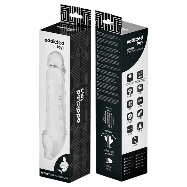 Addicted Toys - péniszköpeny heregyűrűvel - 23cm (áttetsző)