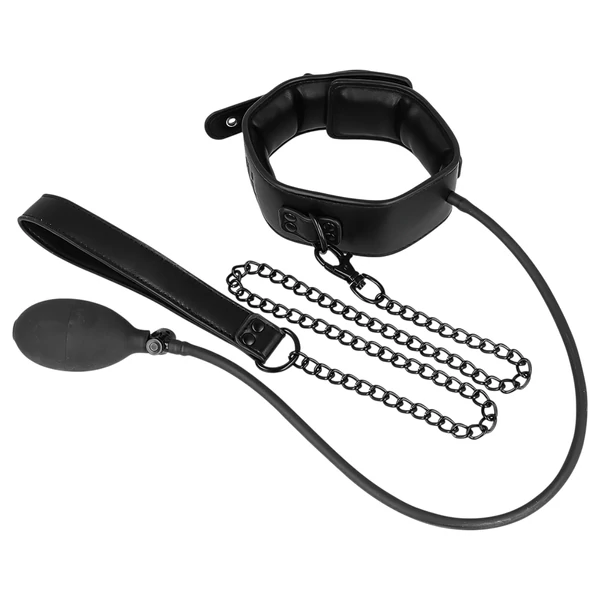 Fetish - felpumpálható nyakörv pórázzal (fekete)