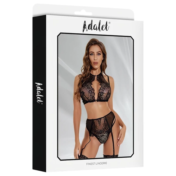 Adalet Evelyn - 3 részes csipkés fehérnemű szett (fekete)