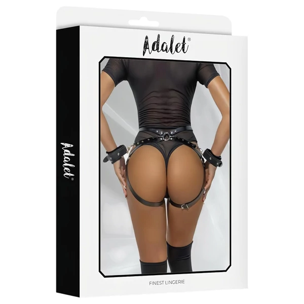 Adalet Jimena - vegán bőr hám bilincsekkel (fekete)