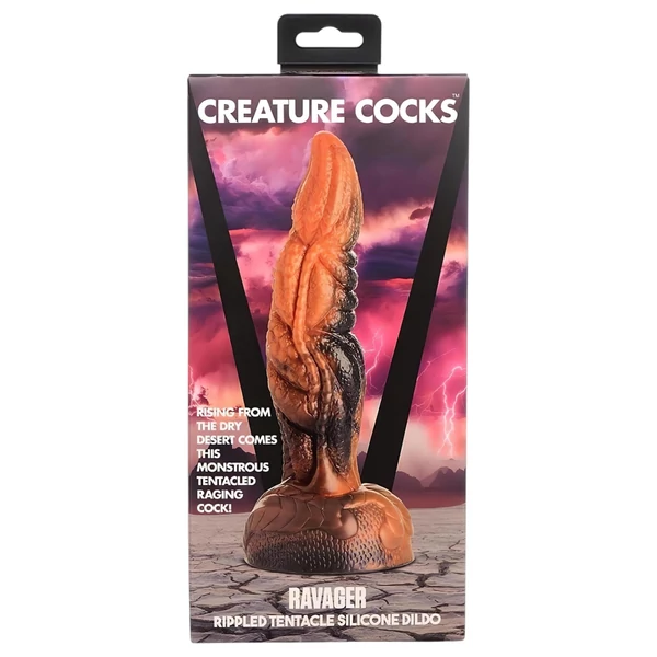 Creature Cocks Ravager - textúrált szilikon dildó - 20 cm (narancs)