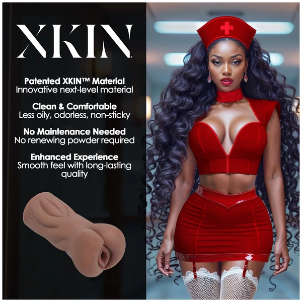 XKIN Naughty Nurse Riley - élethű műpunci maszturbátor (sötét natúr)