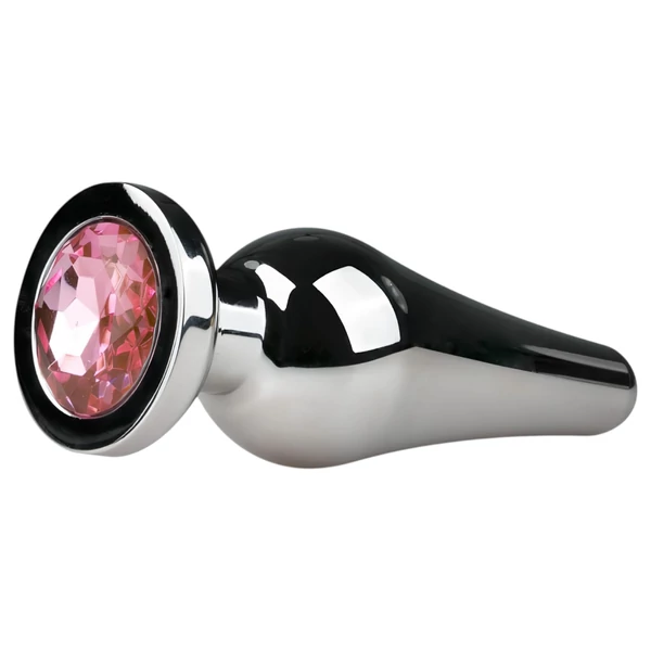 Easytoys Metal No.11 - pink köves kúp anál plug (ezüst, 3,5 cm)