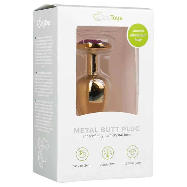 EasyToys Metal No.1 - lila köves kúp anál plug (arany, 2,5 cm)