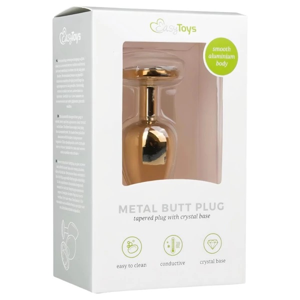 Easytoys Metal No.1 - fehér köves kúp anál plug (arany, 2,5 cm)