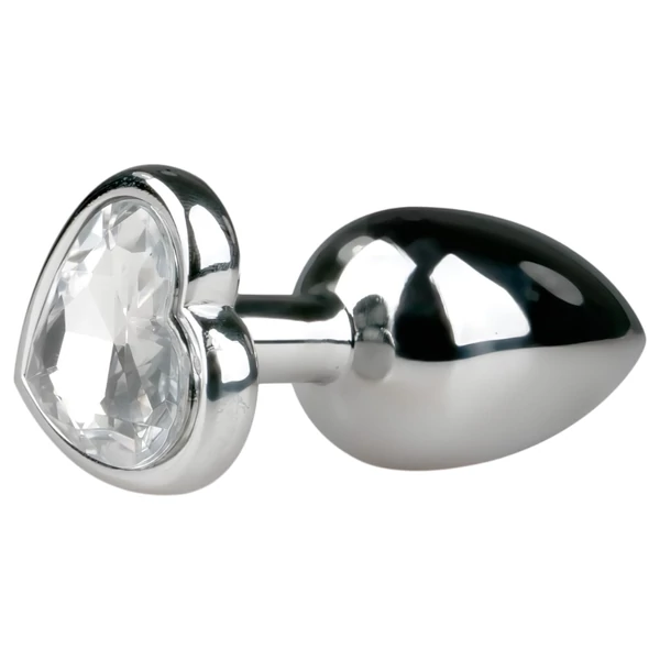 EasyToys Metal No.2 - anál plug szíves kővel (ezüst-fehér)