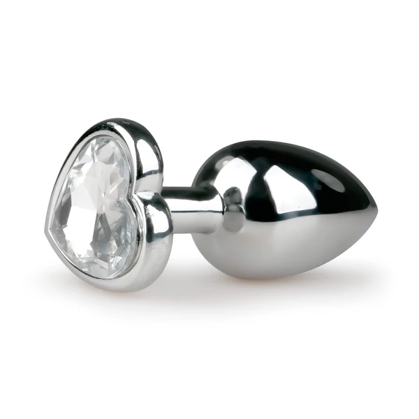 Easytoys Metal No.2 - anál plug szíves kővel (ezüst-fehér)