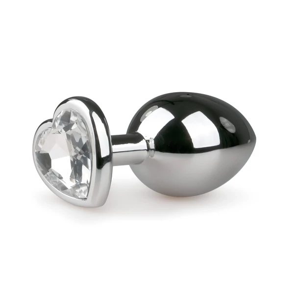 Easytoys Metal No.7 - szíves anál plug fehér kővel (ezüst)