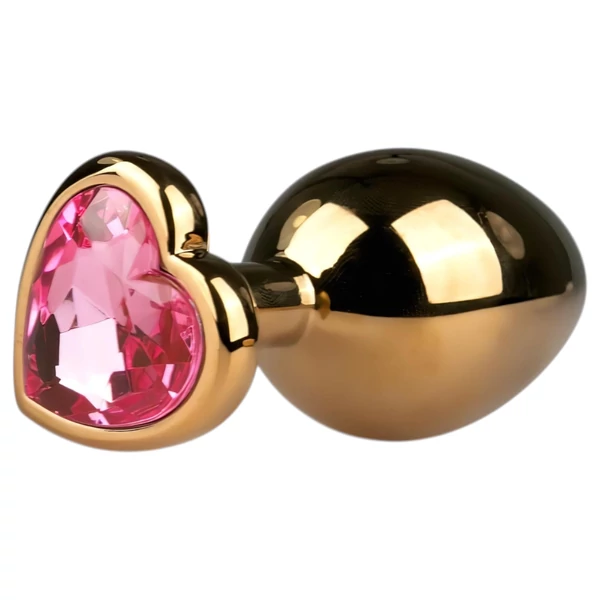 Easytoys Metal No.7 - pink köves, kúp anál plug (arany, 3 cm)
