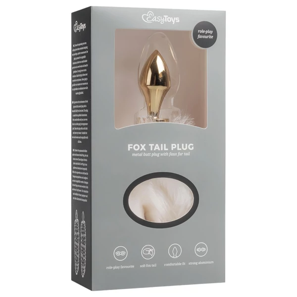 Easytoys Fox NO13 - fém butt plug rókafarokkal (arany-fehér)