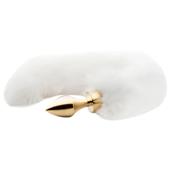 Easytoys Fox NO13 - fém butt plug rókafarokkal (arany-fehér)