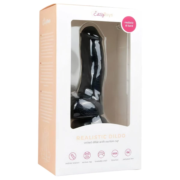 Easytoys - tapadókorongos, herés dildó (15 cm, fekete)