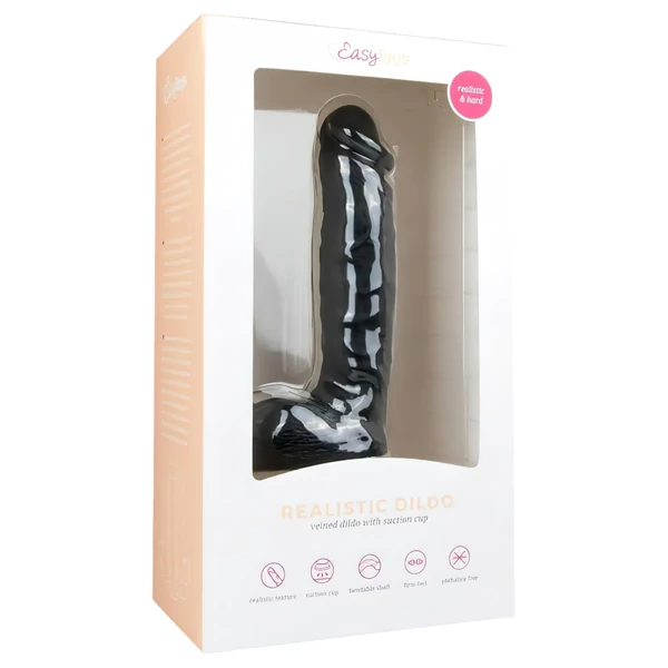 EasyToys - tapadókorongos, herés dildó (22,5 cm, fekete)