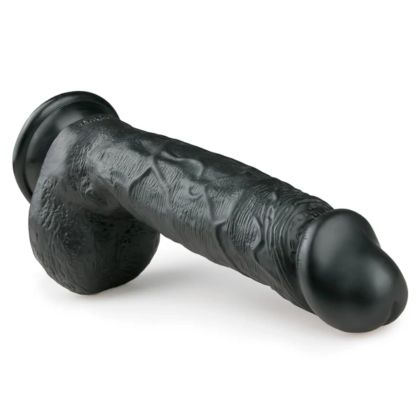 EasyToys - tapadókorongos, herés dildó (22,5 cm, fekete)