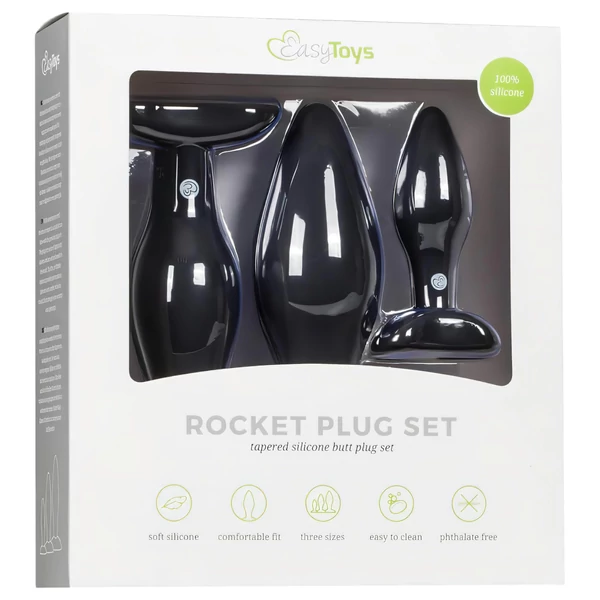 Easytoys Rocket - anál plug szett (fekete, 3 részes)