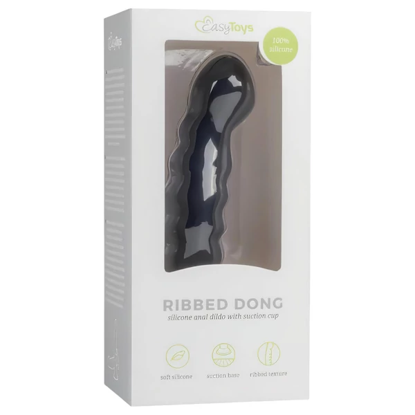 Easytoys Ribbed - tapadókorongos anál dildó (14 cm, fekete)