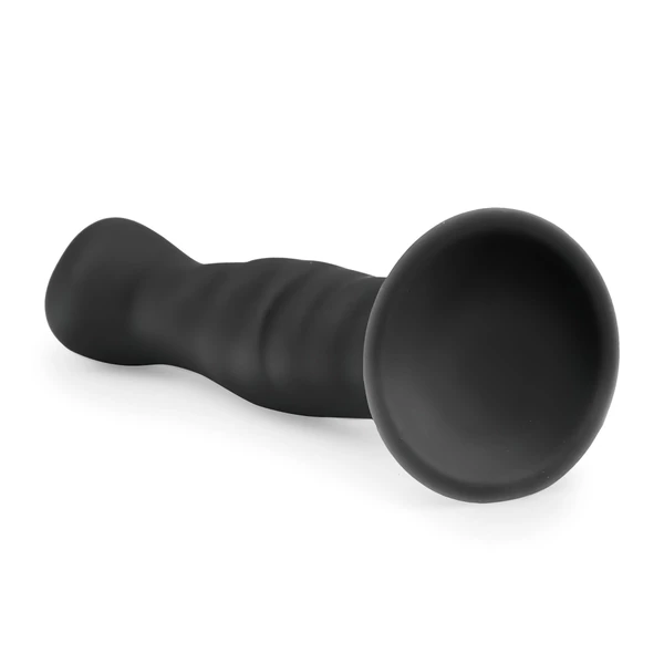 Easytoys Ribbed - tapadókorongos anál dildó (14 cm, fekete)