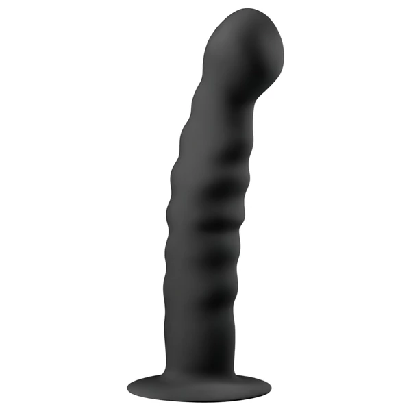 Easytoys Ribbed - tapadókorongos anál dildó (14 cm, fekete)