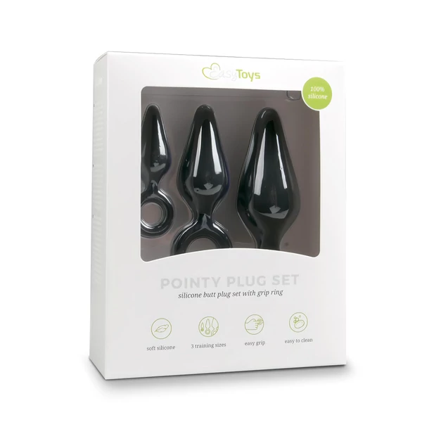 Easytoys - gyűrűs anál plug szett - 3 db (fekete)