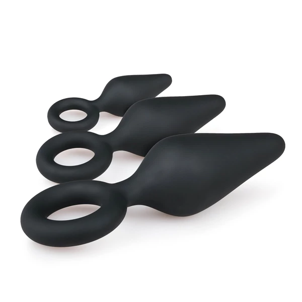 Easytoys - gyűrűs anál plug szett - 3 db (fekete)