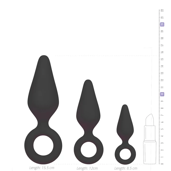Easytoys - gyűrűs anál plug szett - 3 db (fekete)