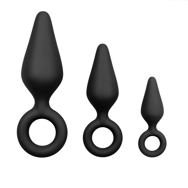 Easytoys - gyűrűs anál plug szett - 3 db (fekete)