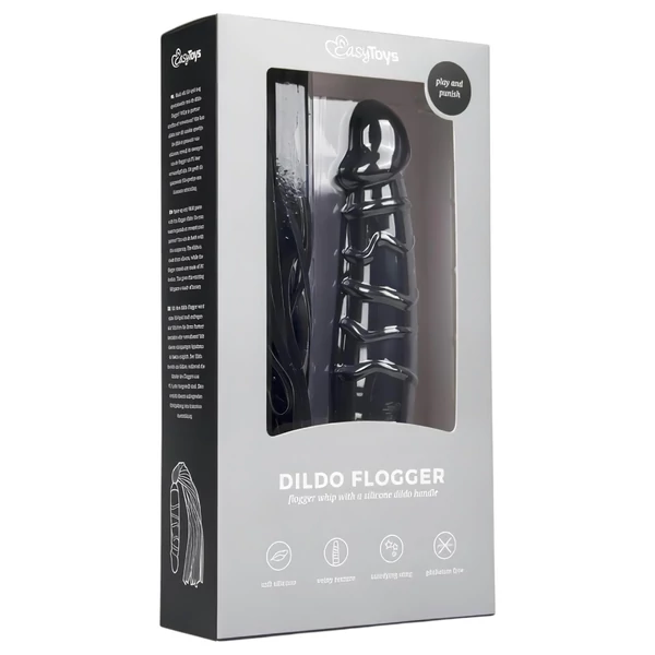 EasyToys Flogger - korbács és szilikon dildó egyben (fekete)