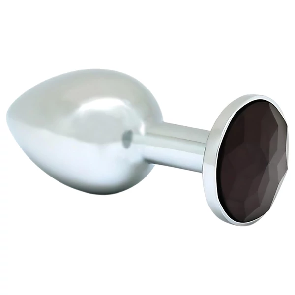 Rimba XS - fekete köves, fém butt plug (ezüst)