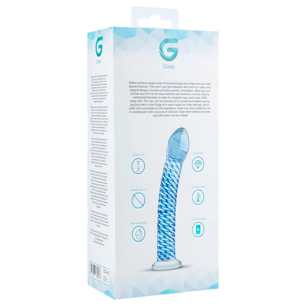 Gildo Glass No. 5 - spirál üveg dildó (átlátszó-kék)
