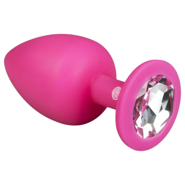 Easytoys Diamond - fehér köves anál plug (nagy, pink)